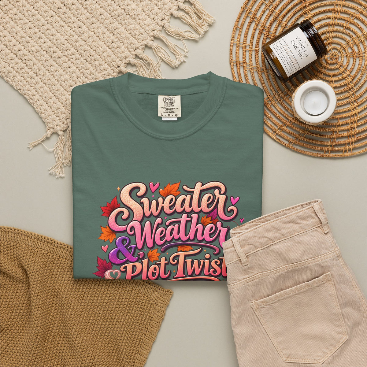 Sweater Weather Plot Twists Tee — Cozy Autumn Book Lover T-Shirt