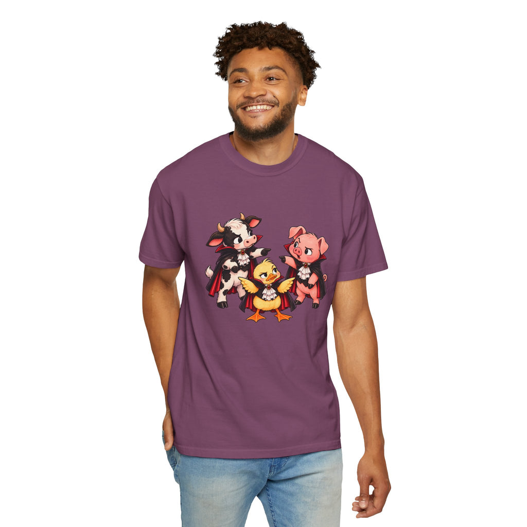 "This is why we have a wardrobe meeting first!" Cow, Pig & Chick Cartoon Graphic Tee