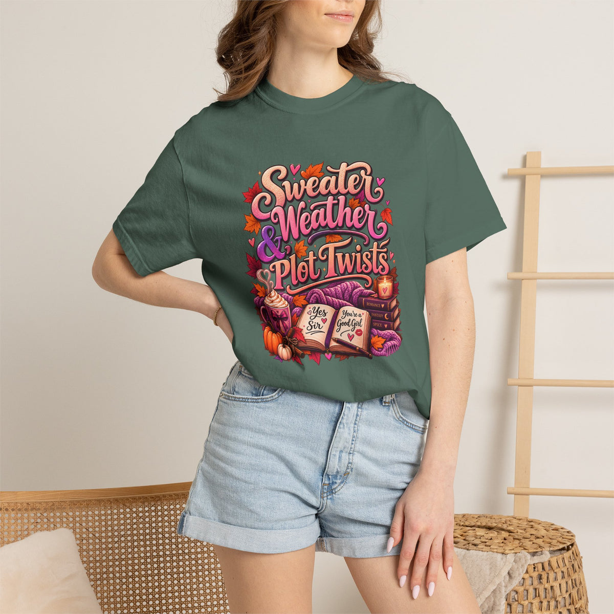 Sweater Weather Plot Twists Tee — Cozy Autumn Book Lover T-Shirt