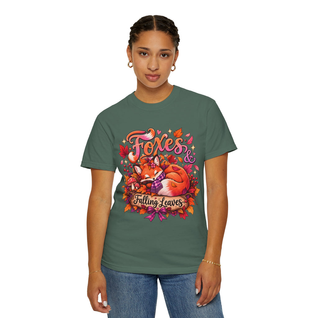 Foxes & Falling Leaves T-Shirt — Cozy Autumn Fox Graphic Tee