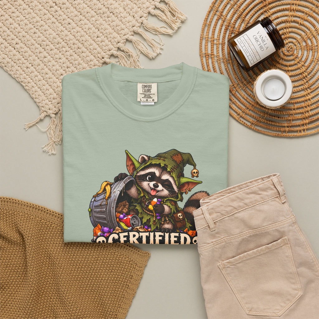 Certified Trash Goblin T-Shirt — Cute Mischief Raccoon Graphic Tee
