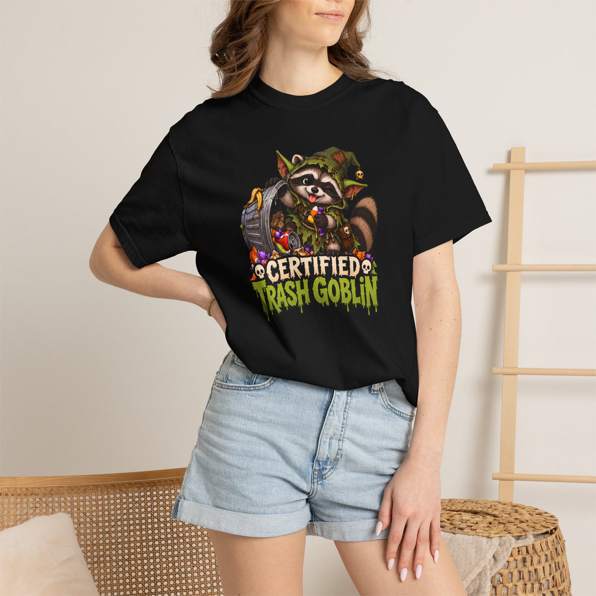 Certified Trash Goblin T-Shirt — Cute Mischief Raccoon Graphic Tee