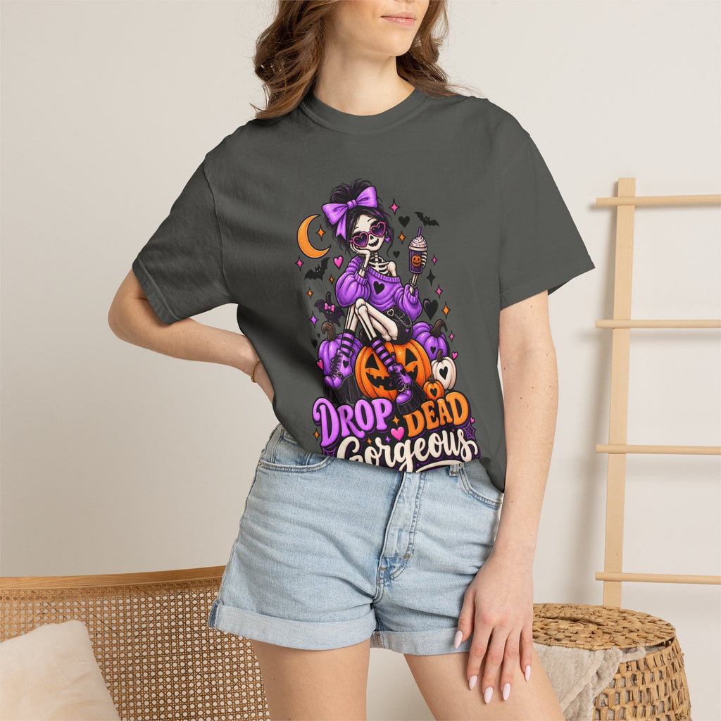 Drop Dead Gorgeous Halloween T-Shirt — Gothic Pumpkin Pinup Tee