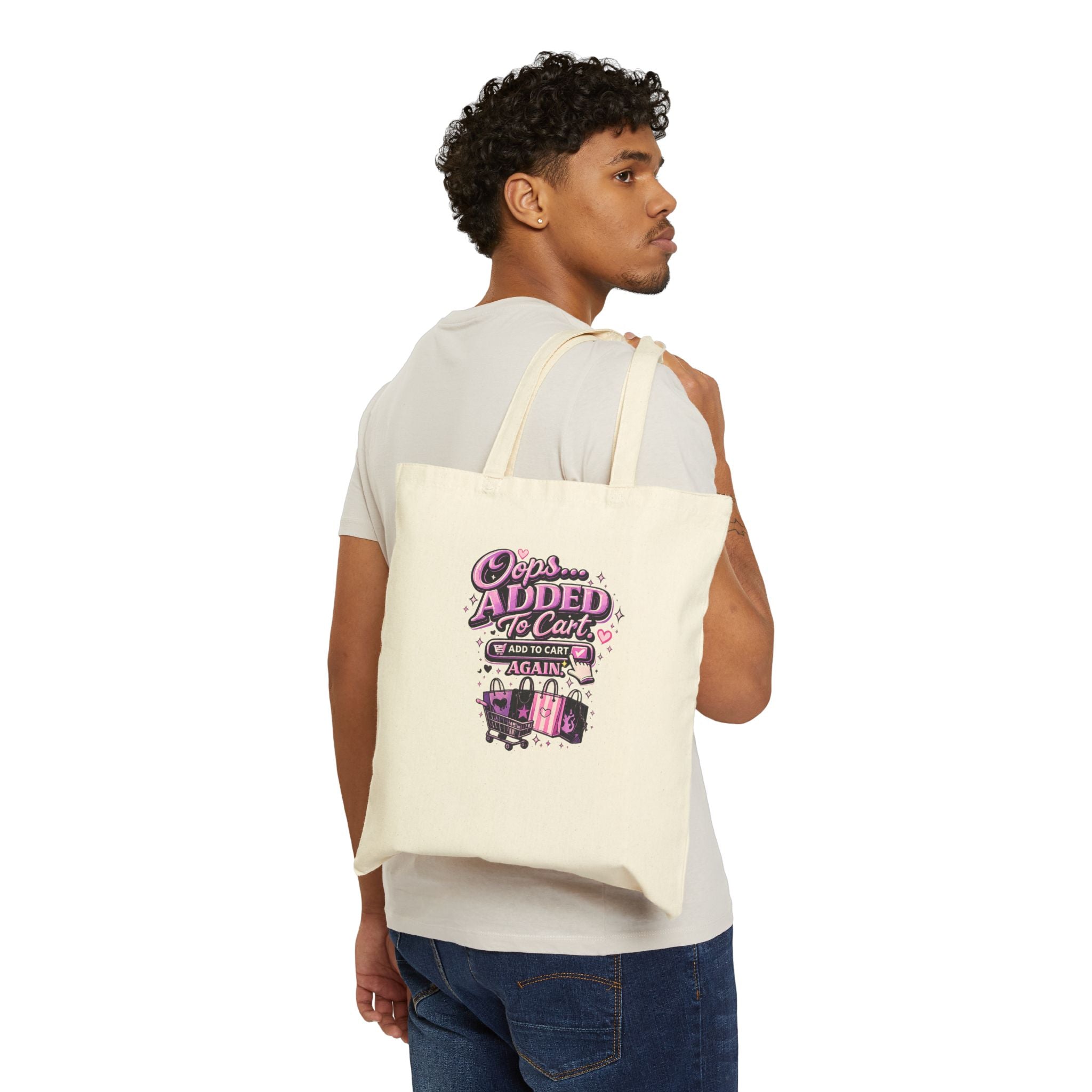 Oops I Added To Cart Tote Bag — Funny Shopper Cotton Canvas Tote