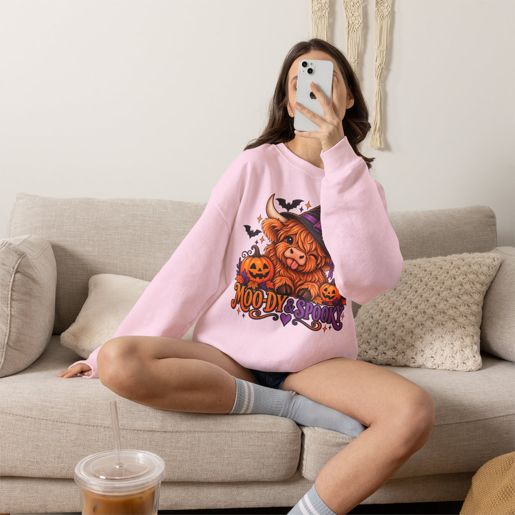 "Moo-dy & Spooky" Highland cow sweatshirt