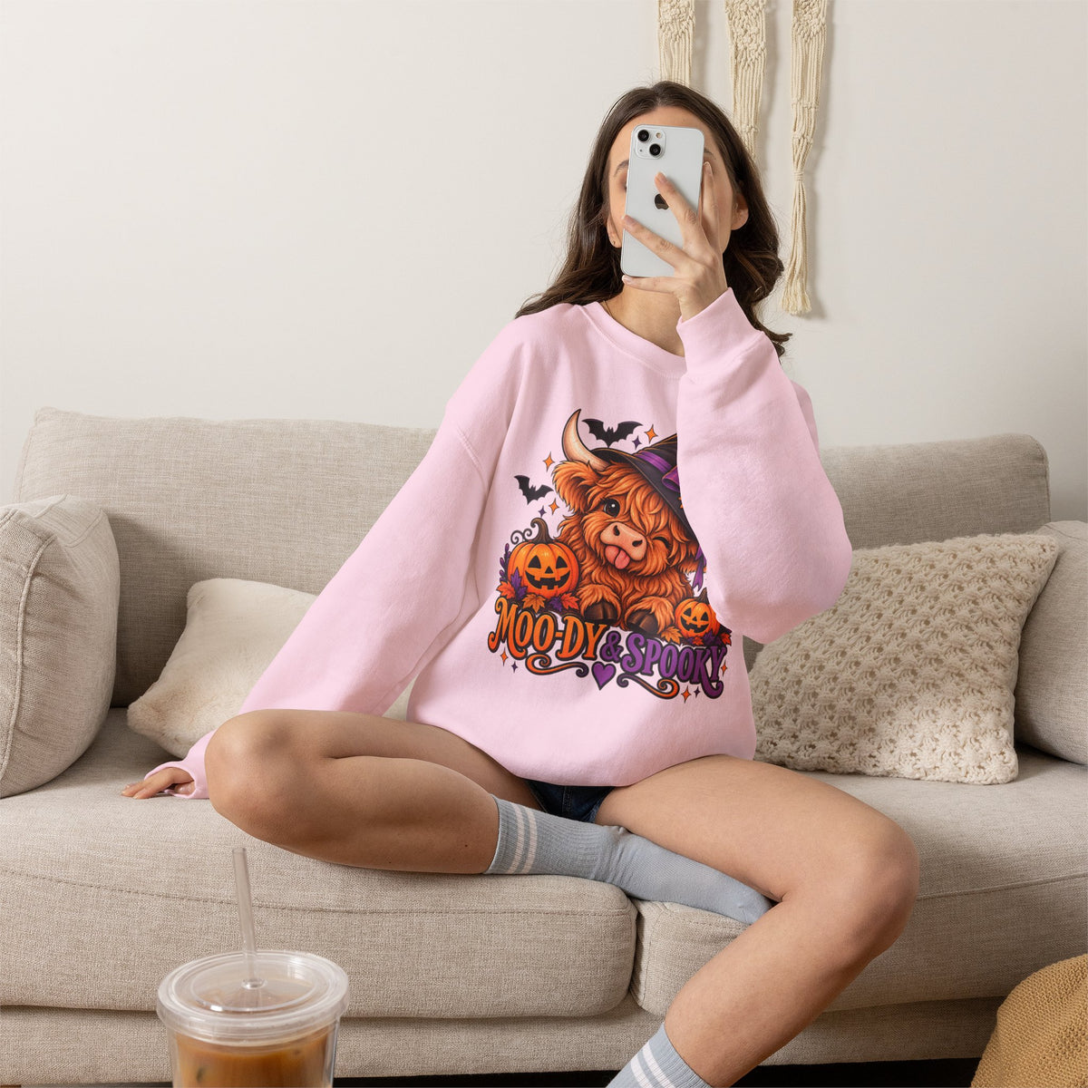 "Moo-dy & Spooky" Highland cow sweatshirt