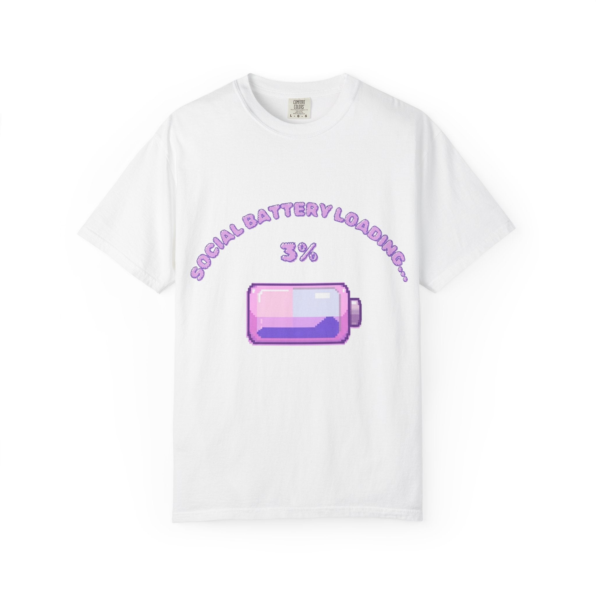 Social Battery Low 3% Battery Graphic T-Shirt | Cute Pastel Phone Icon
