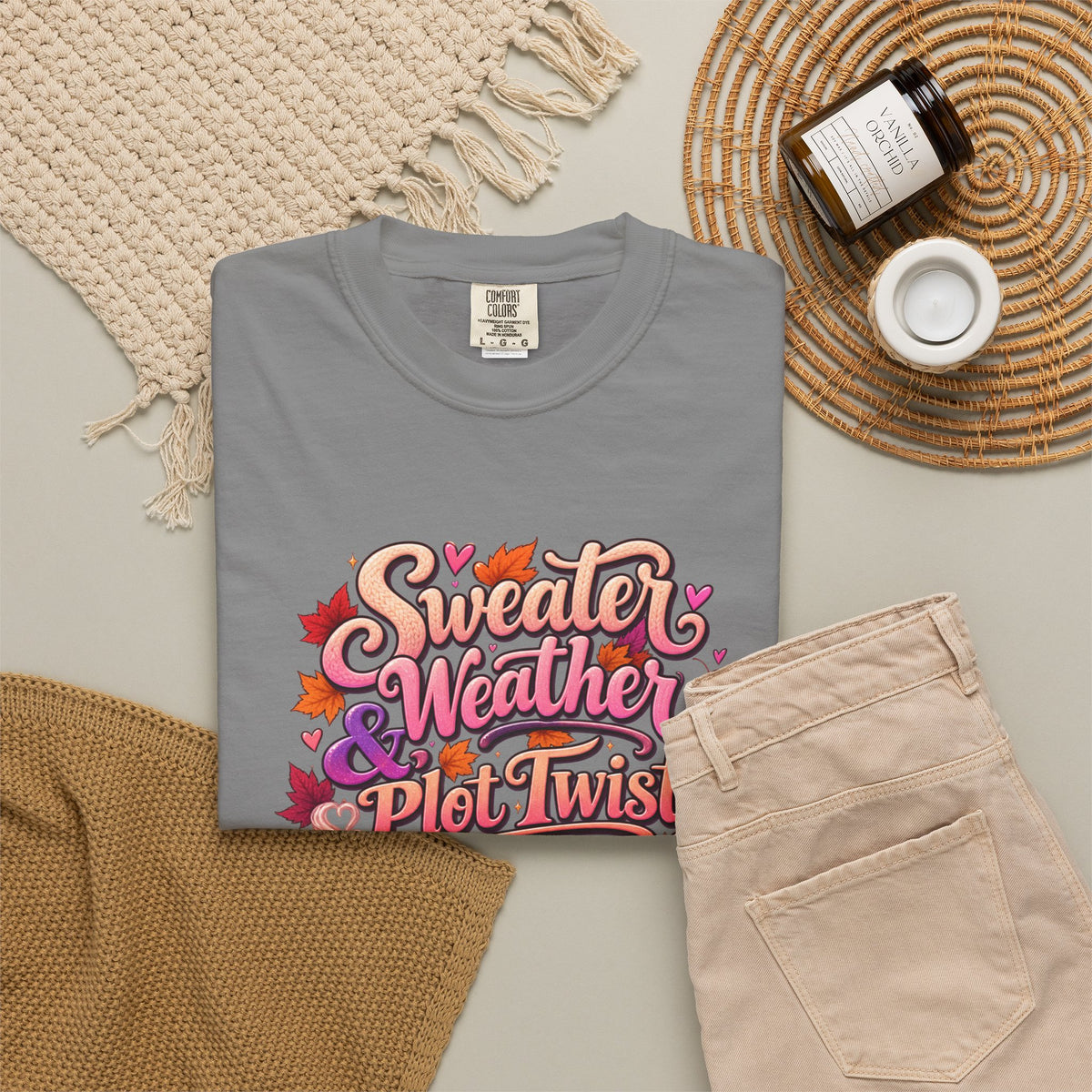 Sweater Weather Plot Twists Tee — Cozy Autumn Book Lover T-Shirt