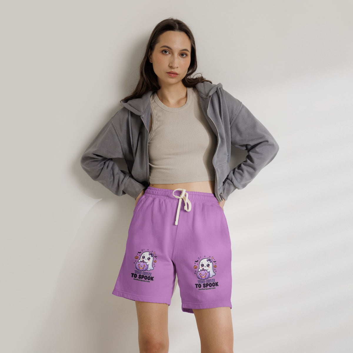 Cute Ghost 'Too Cute to Spook' Fleece Sweat Shorts