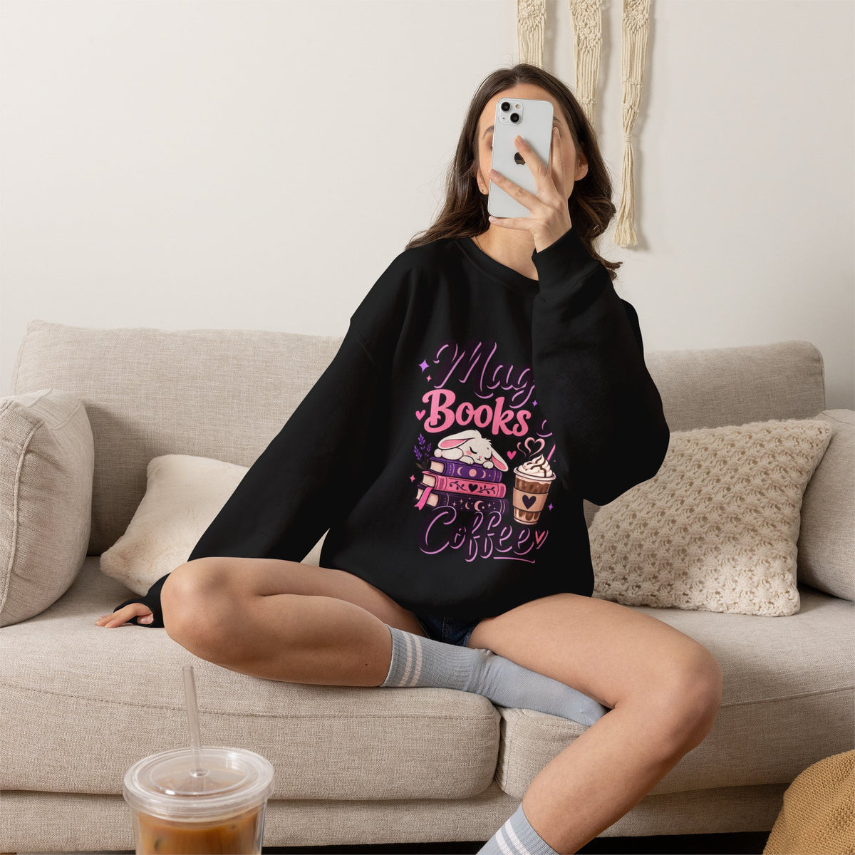 Sweatshirt — "Magic, Books & Coffee" Cozy Reading Crewneck