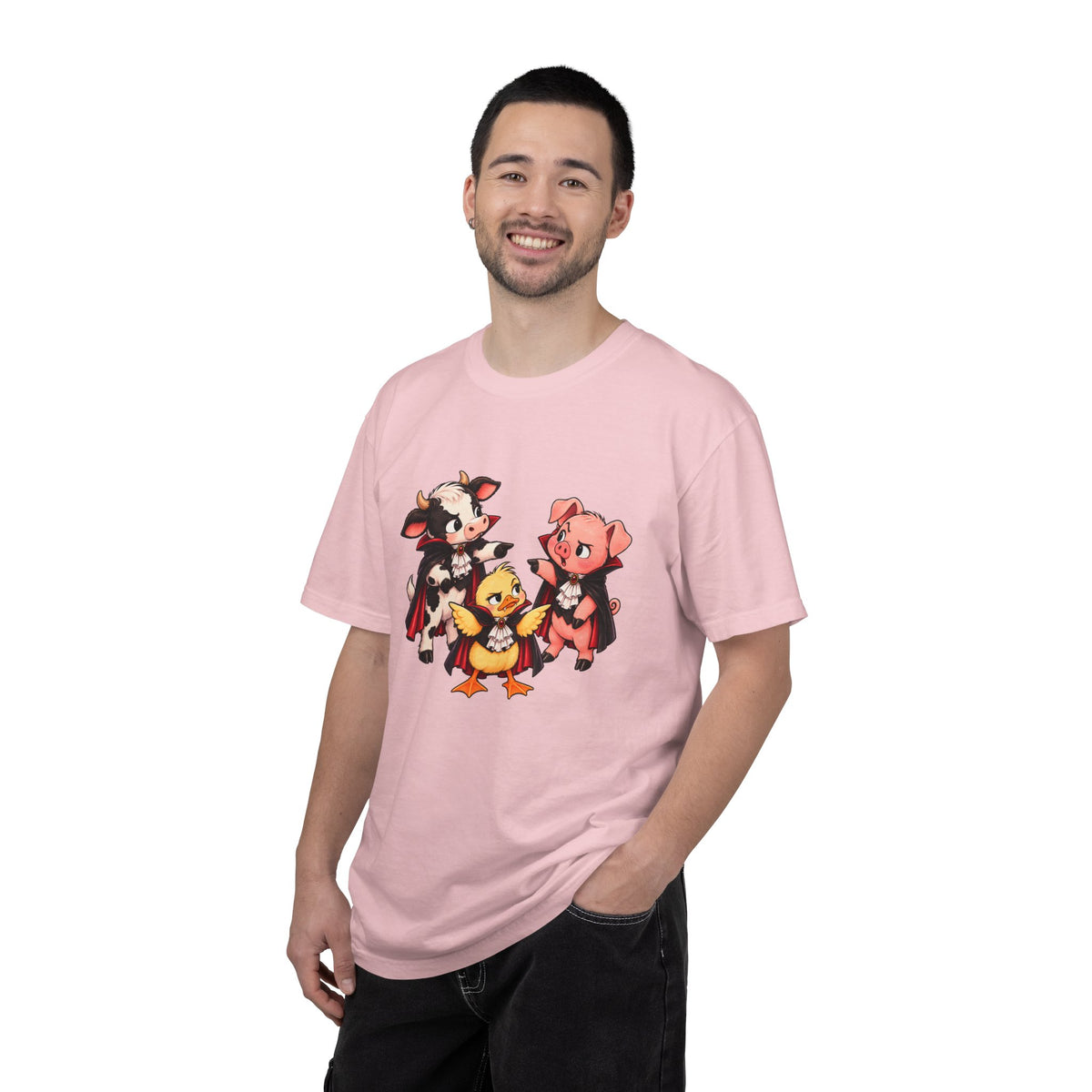 "This is why we have a wardrobe meeting first!" Cow, Pig & Chick Cartoon Graphic Tee