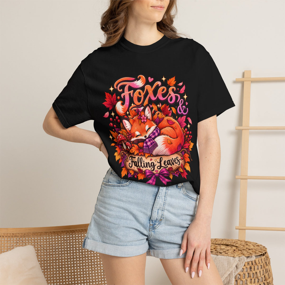 Foxes & Falling Leaves T-Shirt — Cozy Autumn Fox Graphic Tee