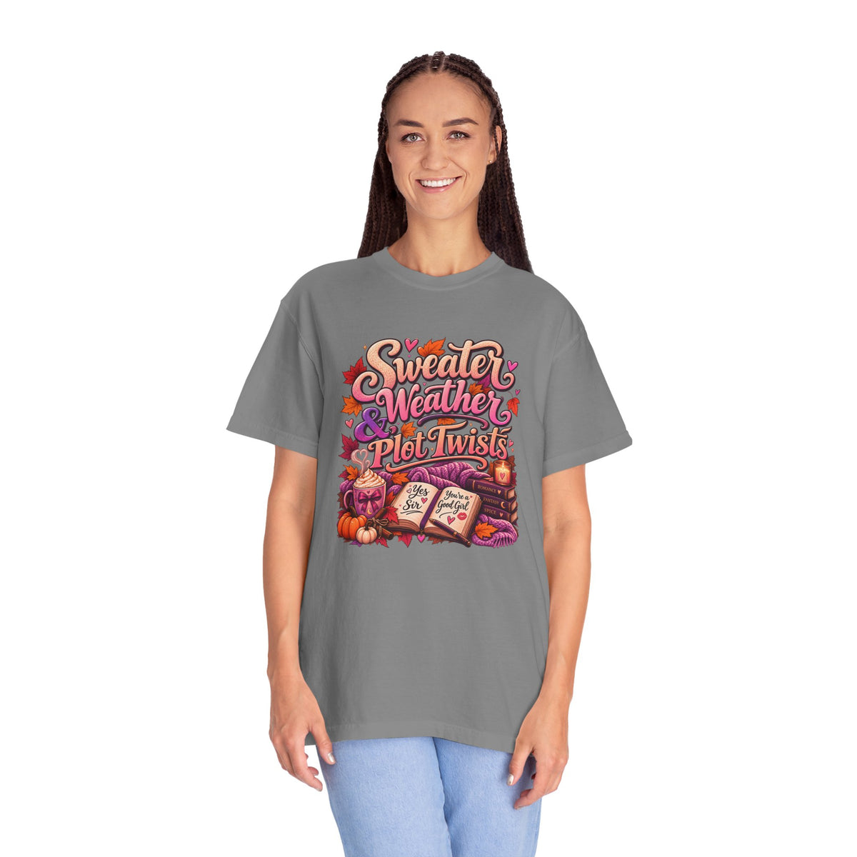 Sweater Weather Plot Twists Tee — Cozy Autumn Book Lover T-Shirt