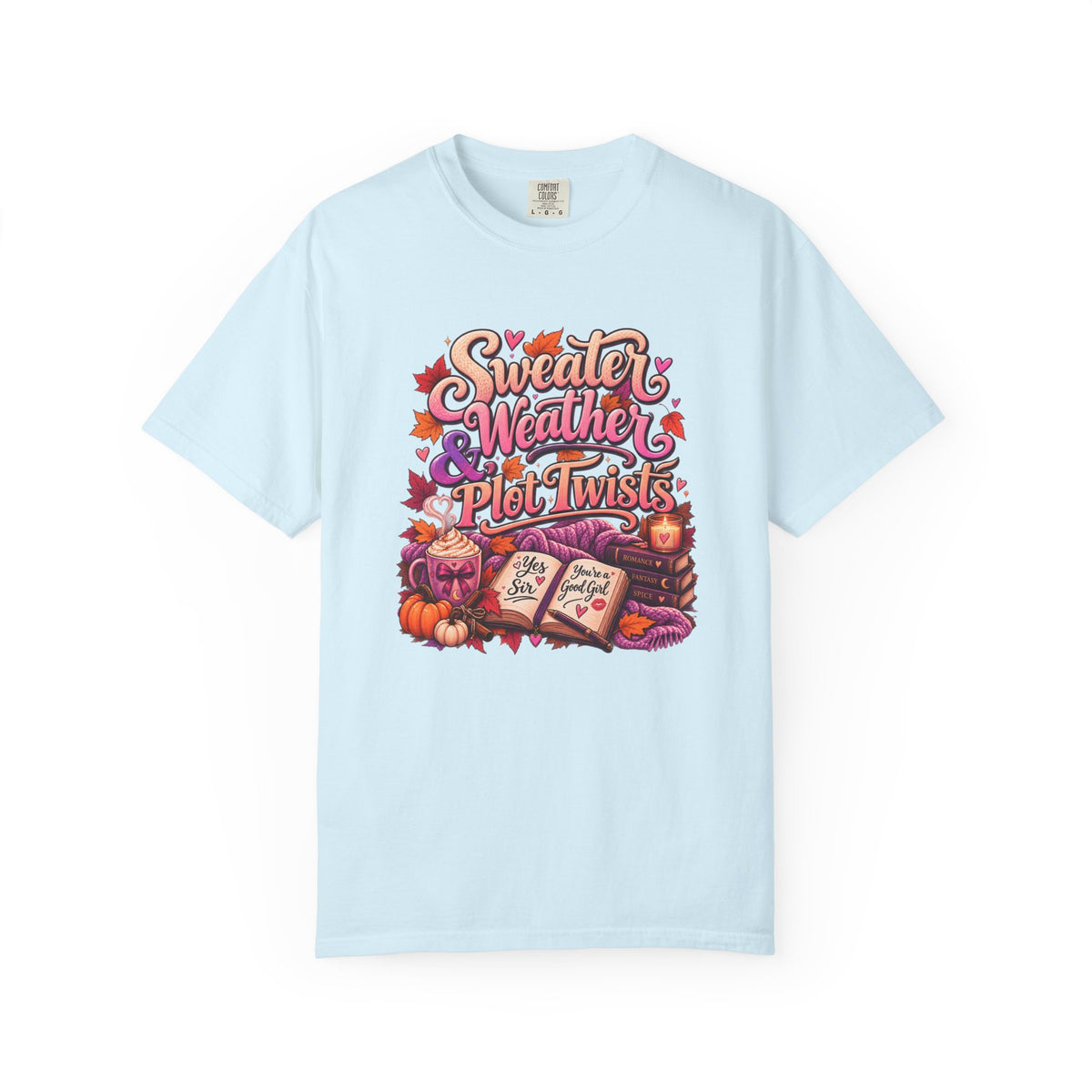 Sweater Weather Plot Twists Tee — Cozy Autumn Book Lover T-Shirt