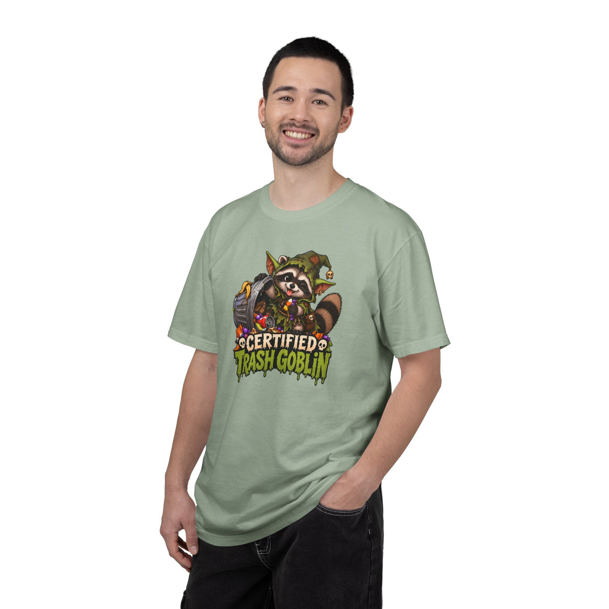 Certified Trash Goblin T-Shirt — Cute Mischief Raccoon Graphic Tee