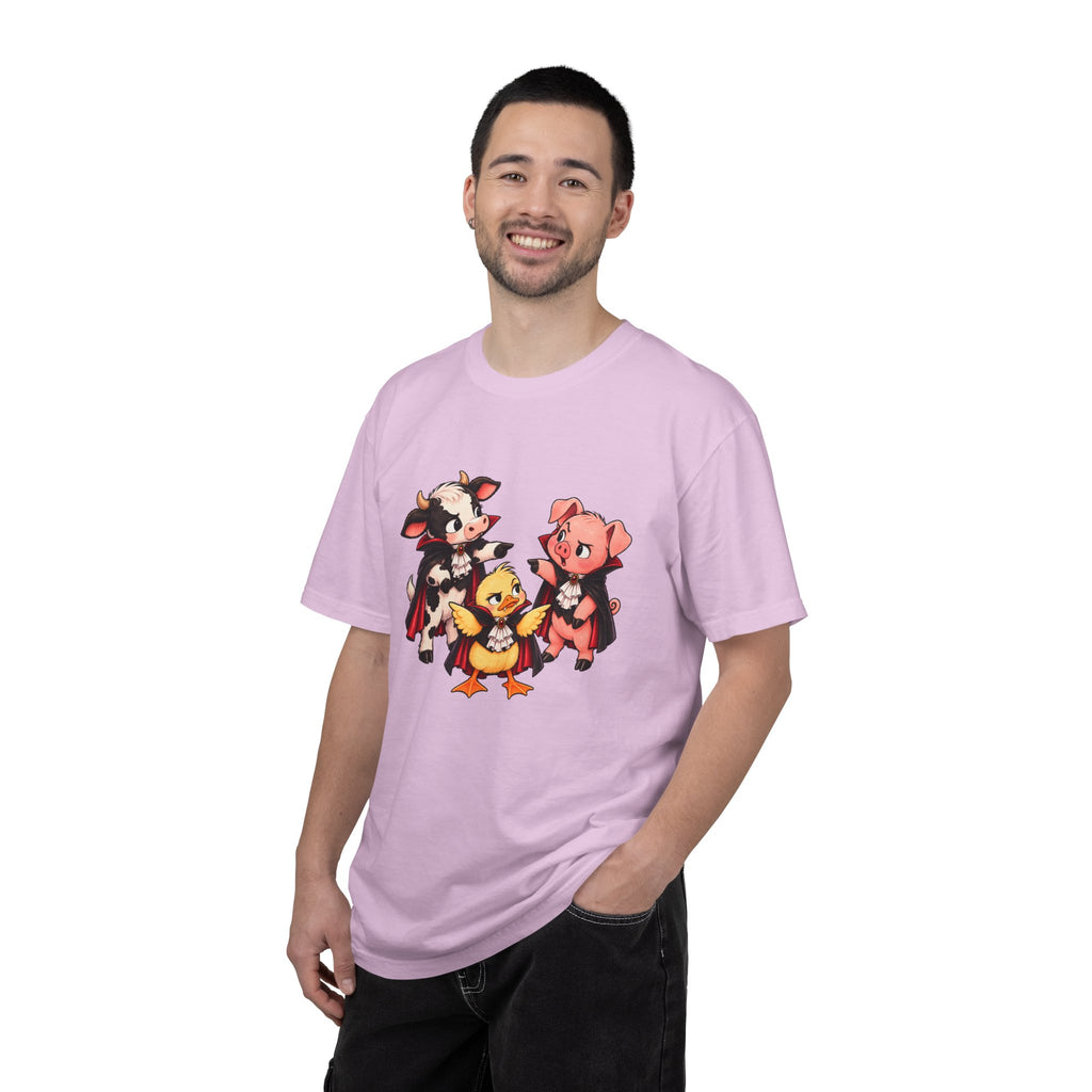 "This is why we have a wardrobe meeting first!" Cow, Pig & Chick Cartoon Graphic Tee