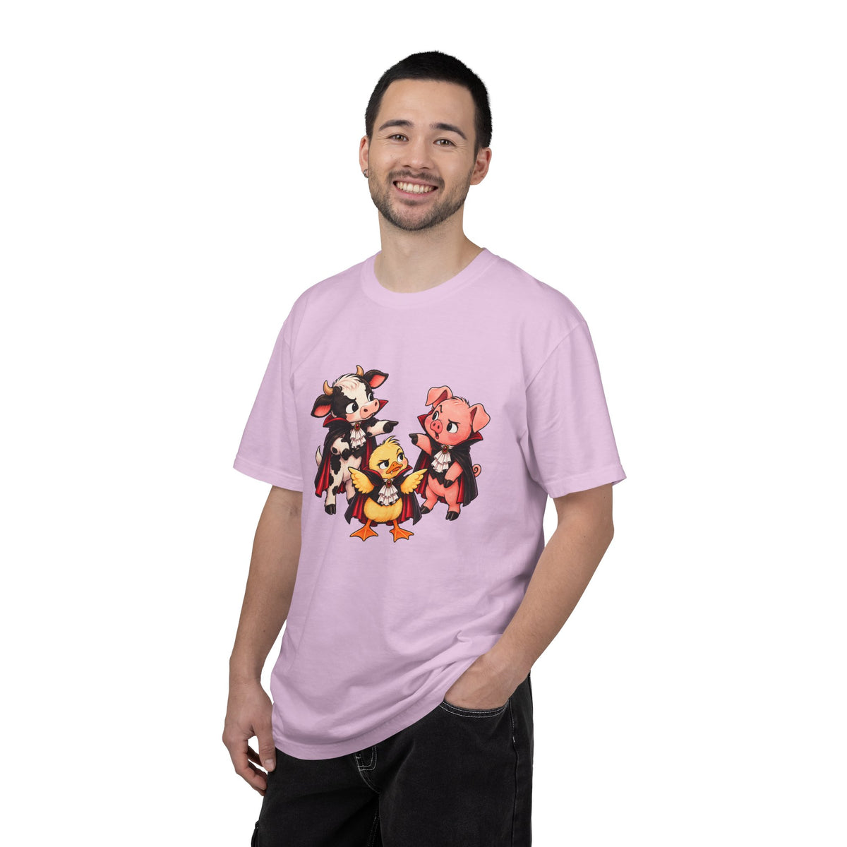 "This is why we have a wardrobe meeting first!" Cow, Pig & Chick Cartoon Graphic Tee