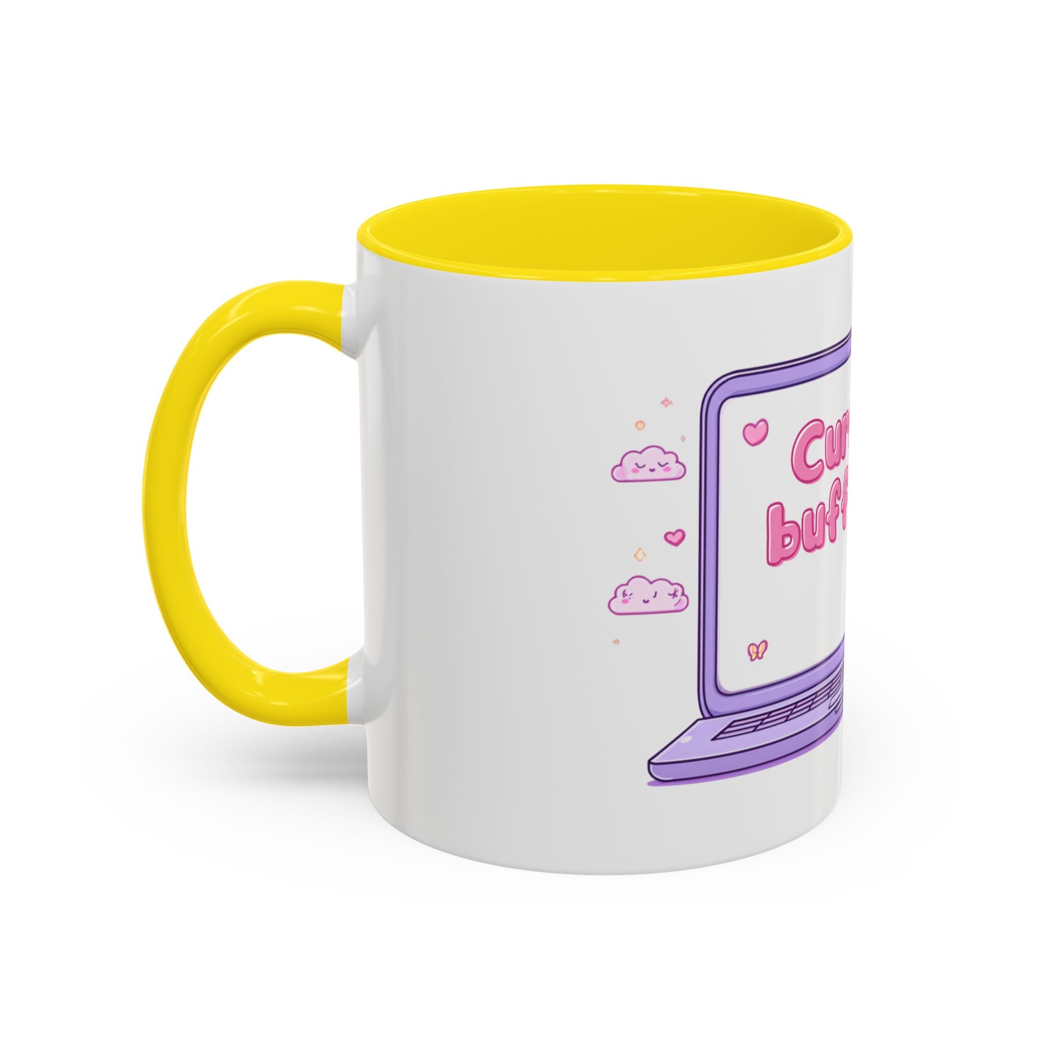 Accent Coffee Mug — "Currently Buffering" Cute Kawaii Laptop Design