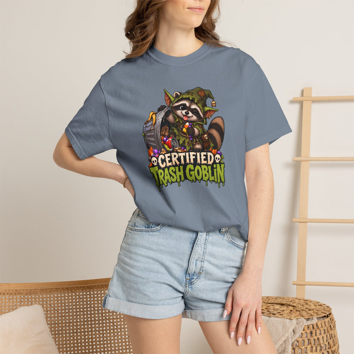 Certified Trash Goblin T-Shirt — Cute Mischief Raccoon Graphic Tee