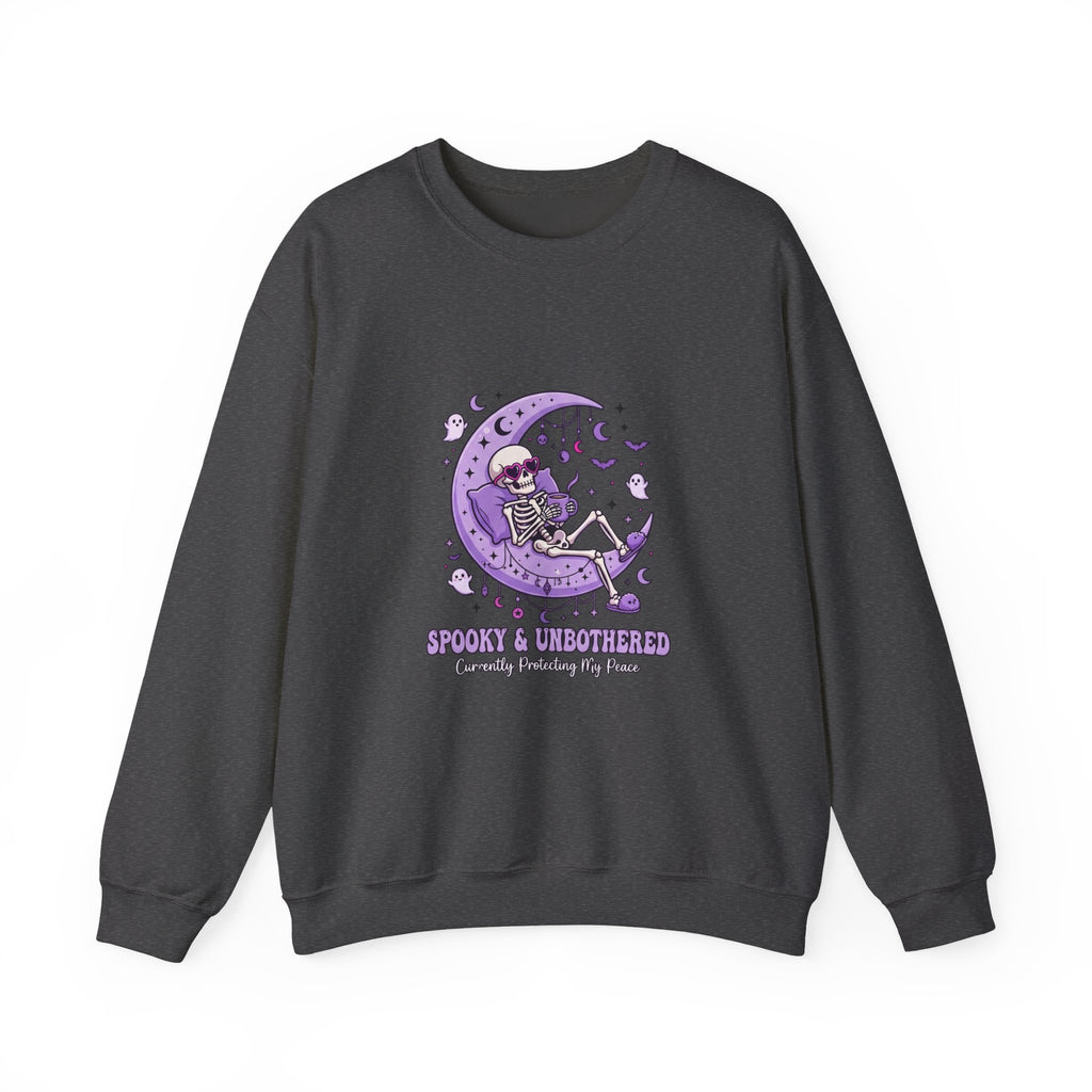 Skeleton on Moon Crewneck Sweatshirt — "Spooky & Unsocialized" Purple Gothic Graphic
