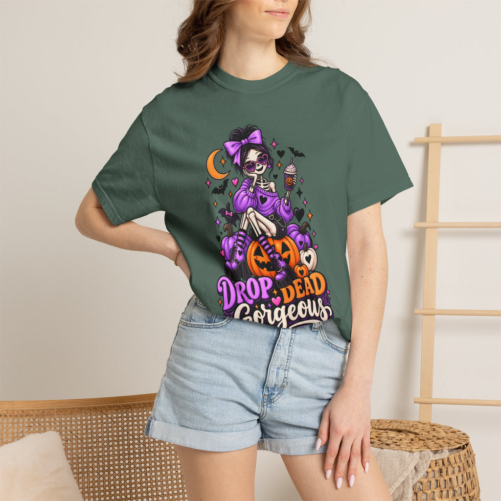 Drop Dead Gorgeous Halloween T-Shirt — Gothic Pumpkin Pinup Tee