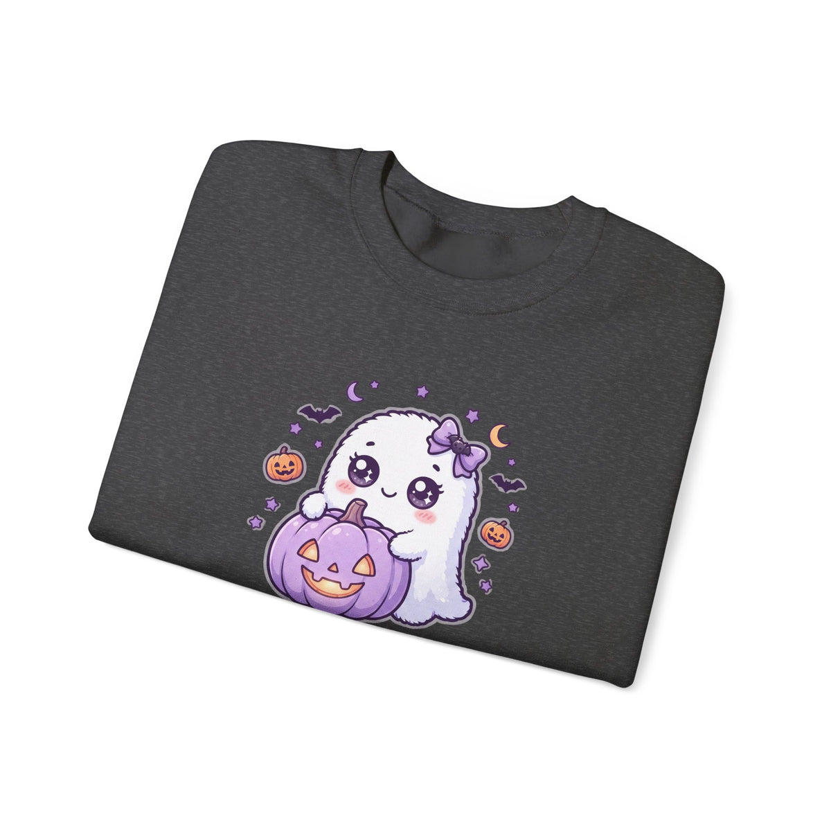 Crewneck Sweatshirt — "Too Cute to Spook" Ghost Pumpkin Halloween Pullover