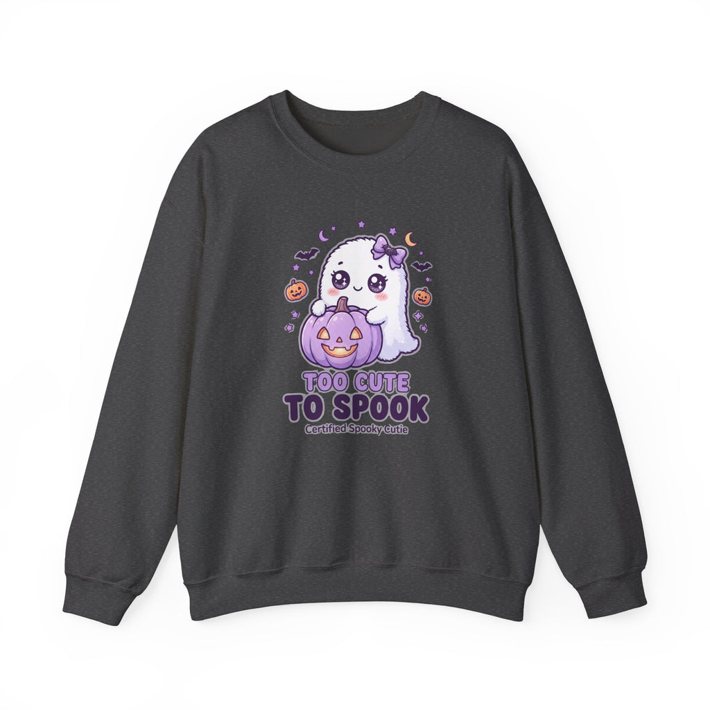 Crewneck Sweatshirt — "Too Cute to Spook" Ghost Pumpkin Halloween Pullover