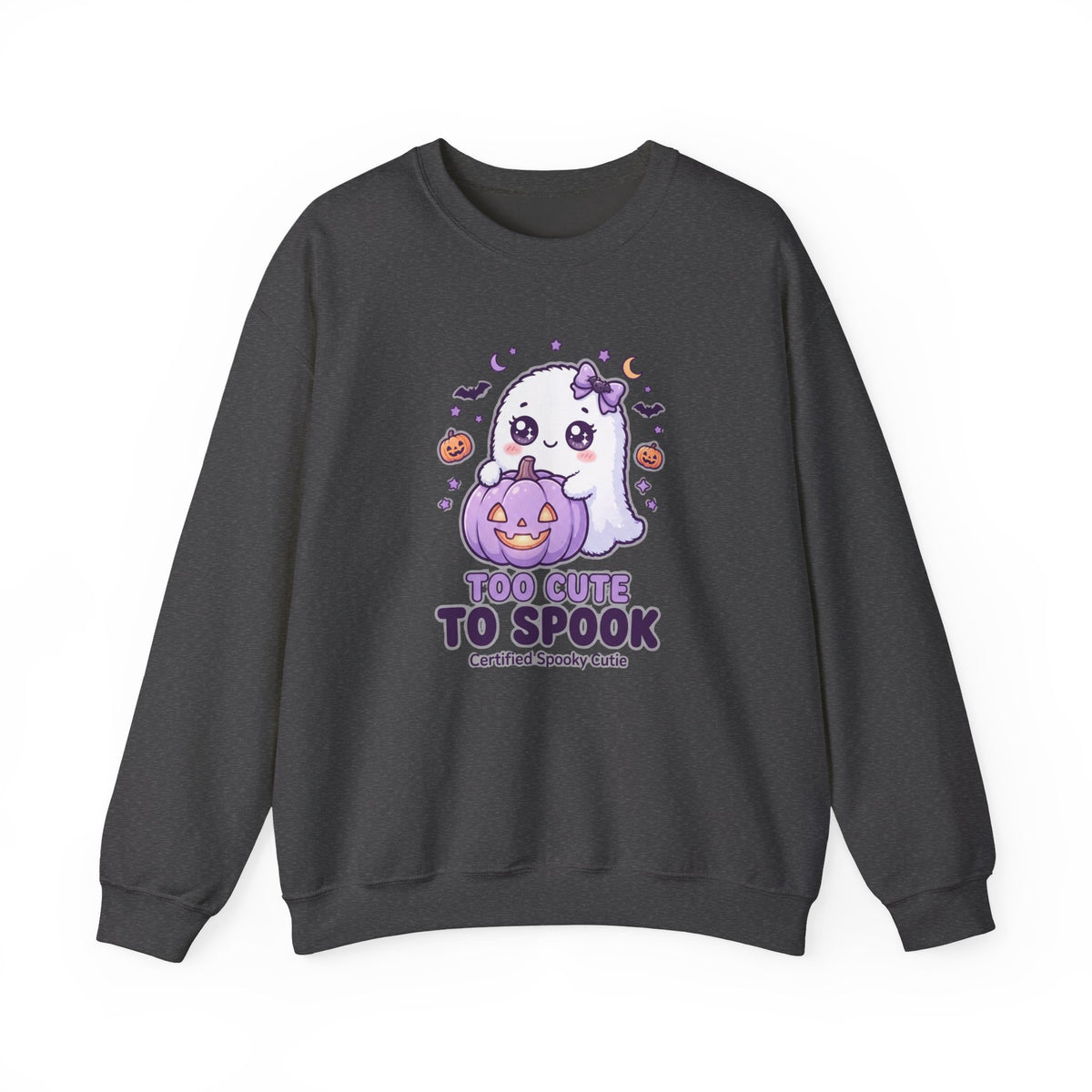 Crewneck Sweatshirt — "Too Cute to Spook" Ghost Pumpkin Halloween Pullover