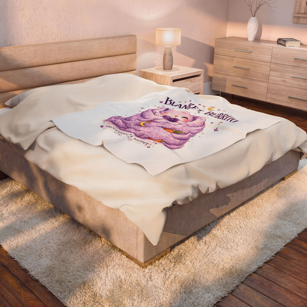 Blanket Burrito Velveteen Plush Blanket — Cute Bunny ‘Professional Napper’ Throw
