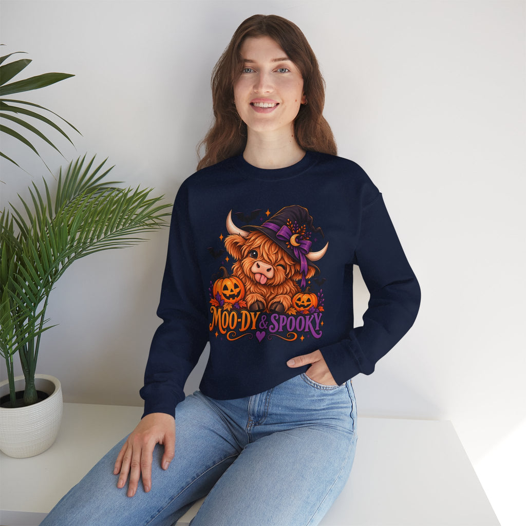 "Moo-dy & Spooky" Highland cow sweatshirt