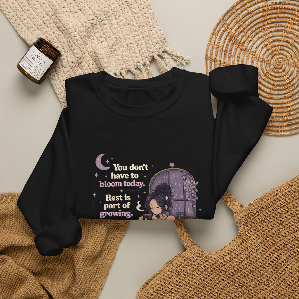 Cozy Witchy Girl Crewneck Sweatshirt — "The Moon...knows she..." Graphic