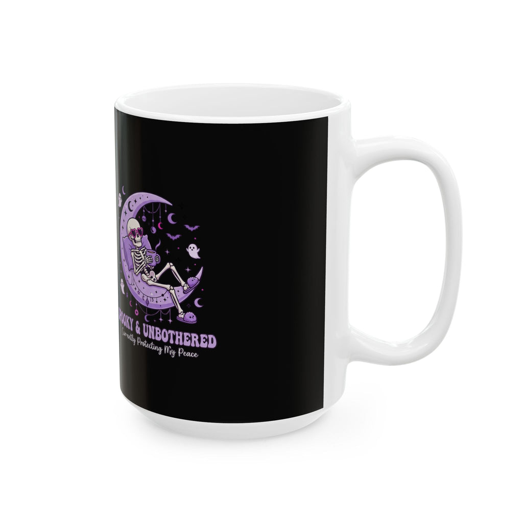 Spooky & Undead Ceramic Mug – Cute Skeleton on Purple Moon, Halloween Coffee Cup (11oz/15oz)