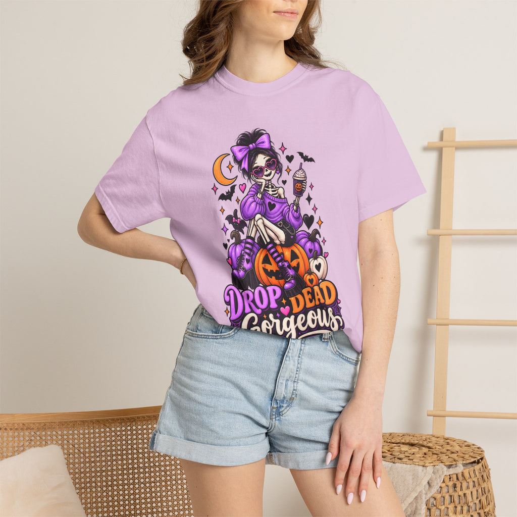 Drop Dead Gorgeous Halloween T-Shirt — Gothic Pumpkin Pinup Tee