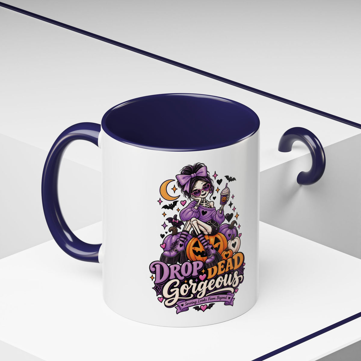 Halloween Coffee Mug — 'Drop Dead Gorgeous' Gothic Pumpkin Witch Accent Mug