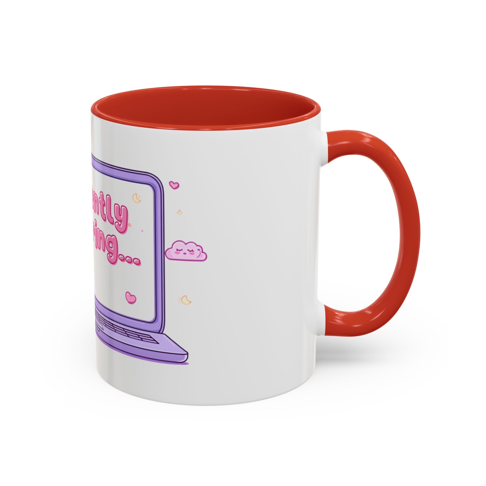 Accent Coffee Mug — "Currently Buffering" Cute Kawaii Laptop Design
