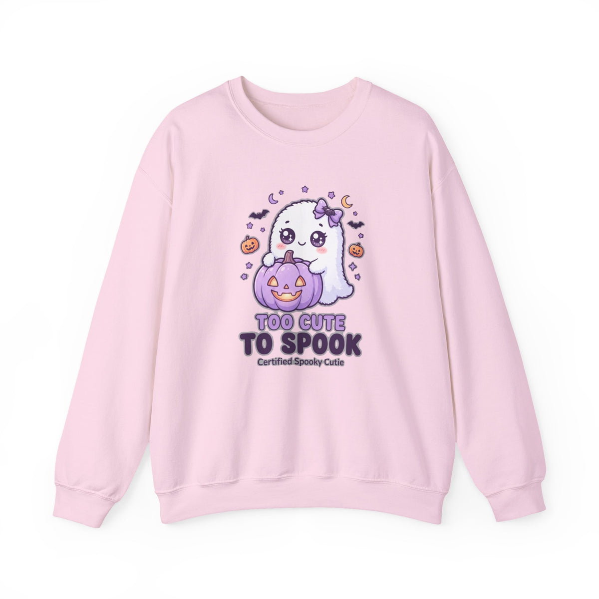 Crewneck Sweatshirt — "Too Cute to Spook" Ghost Pumpkin Halloween Pullover