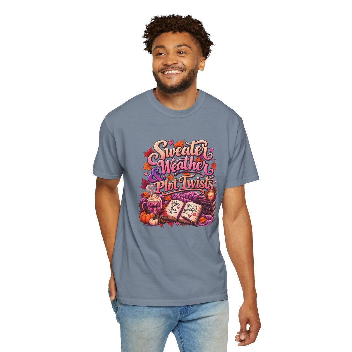 Sweater Weather Plot Twists Tee — Cozy Autumn Book Lover T-Shirt