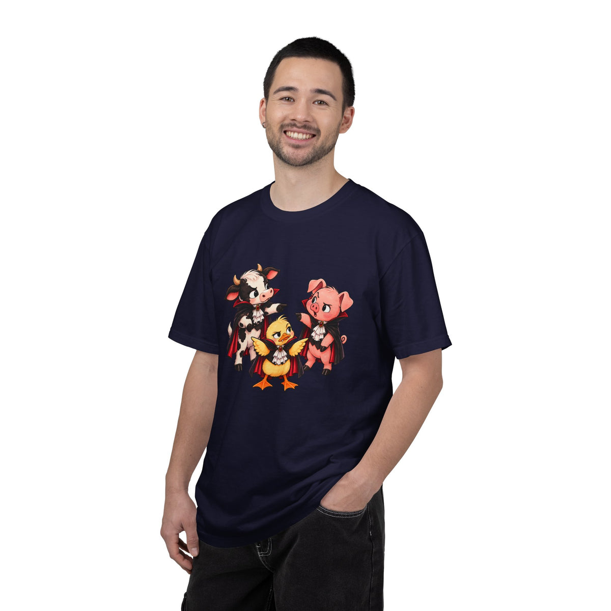 "This is why we have a wardrobe meeting first!" Cow, Pig & Chick Cartoon Graphic Tee