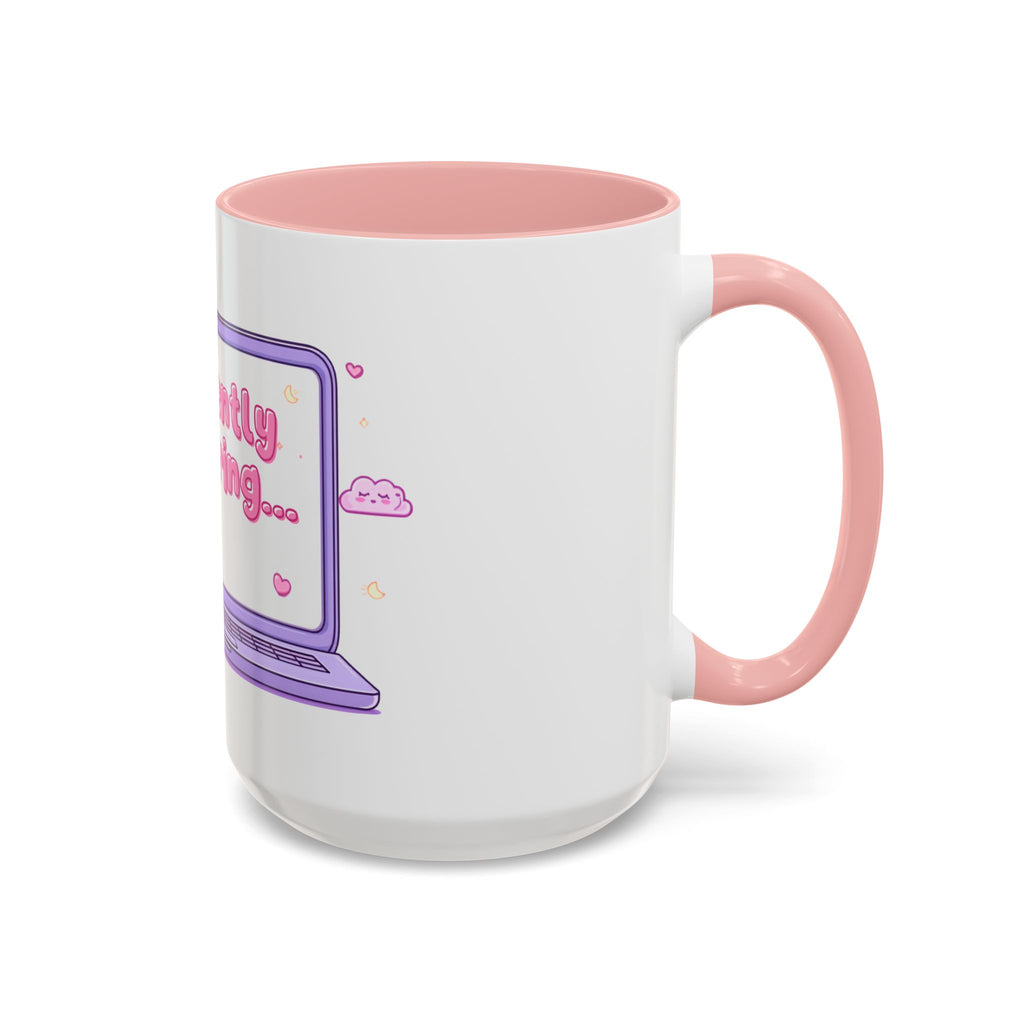 Accent Coffee Mug — "Currently Buffering" Cute Kawaii Laptop Design