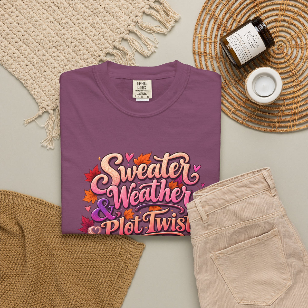 Sweater Weather Plot Twists Tee — Cozy Autumn Book Lover T-Shirt