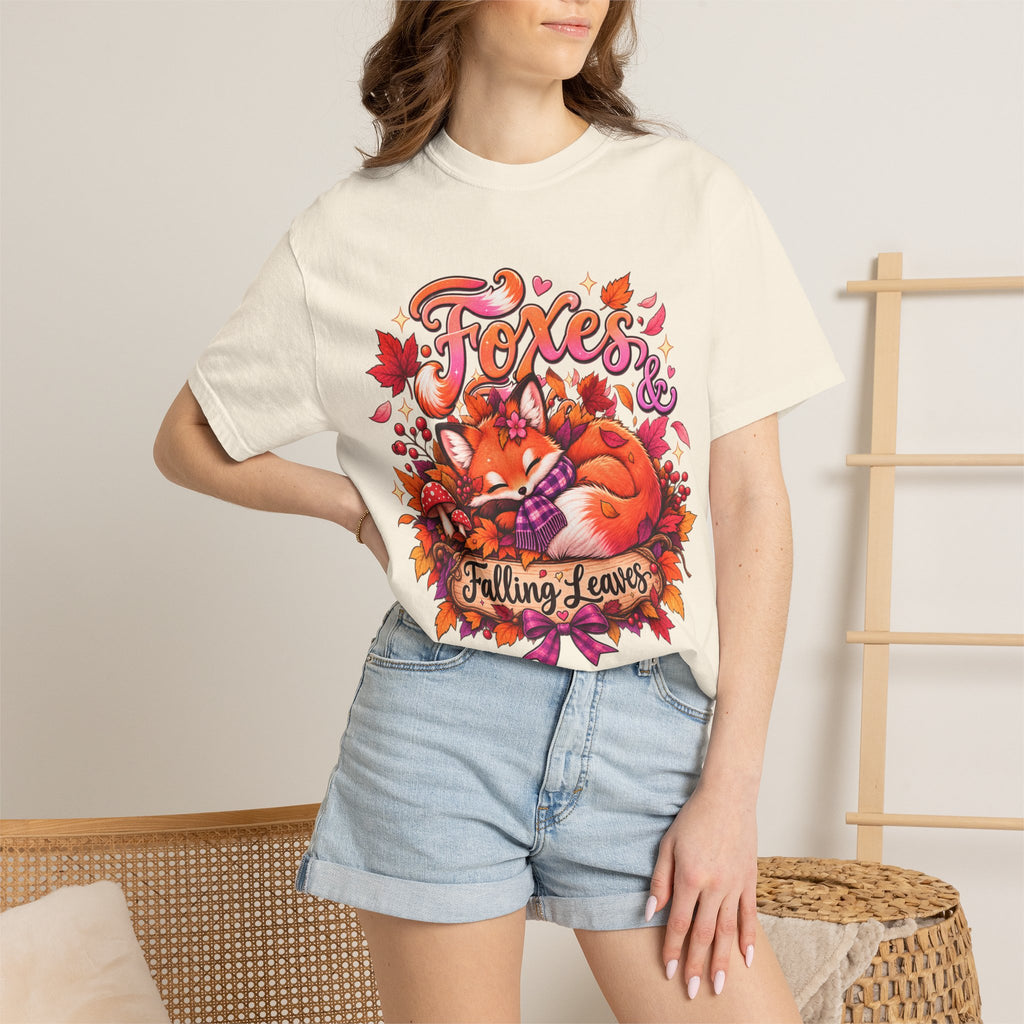 Foxes & Falling Leaves T-Shirt — Cozy Autumn Fox Graphic Tee