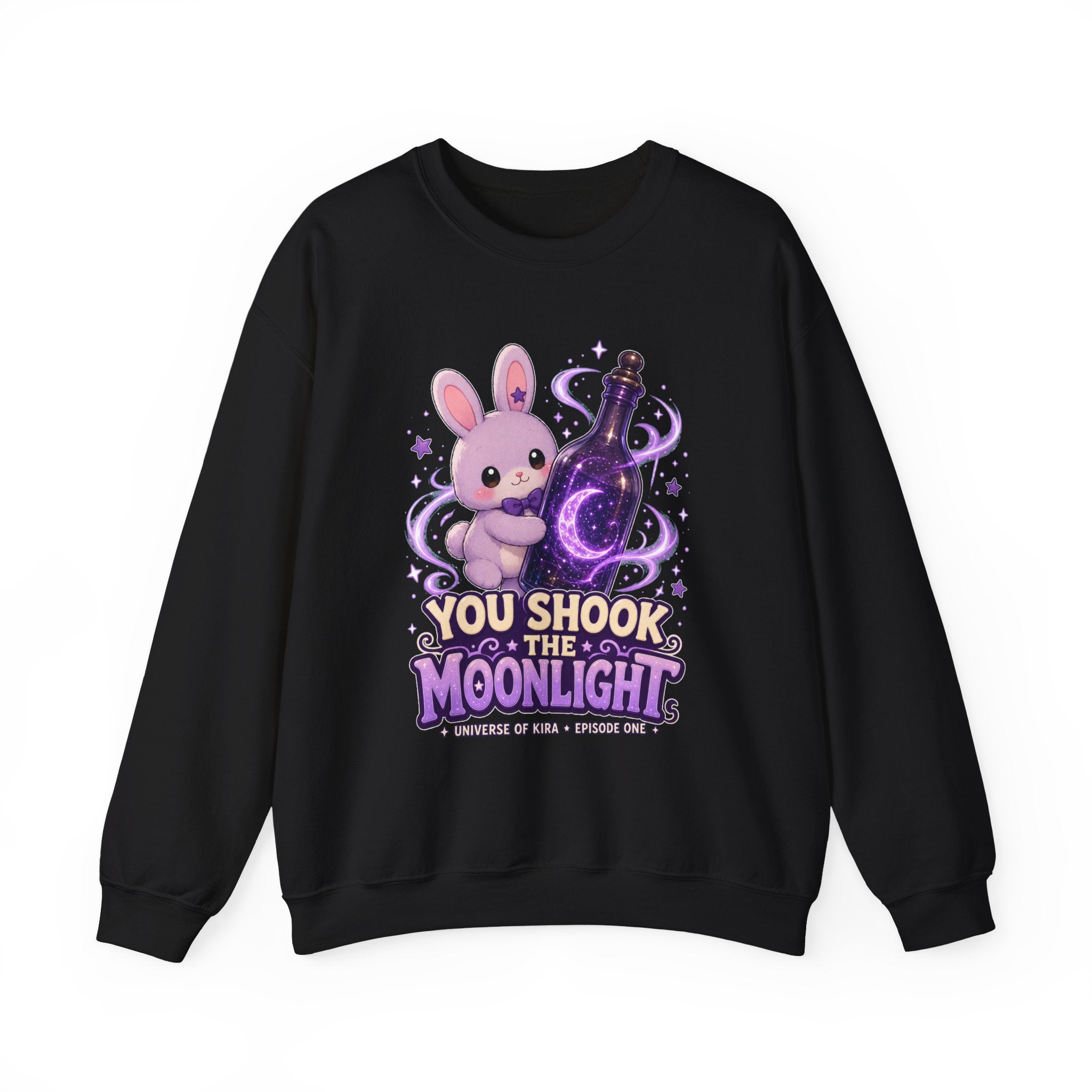 Crewneck Sweatshirt — Cute Purple Bunny “You Shook the Moonlight” Graphic