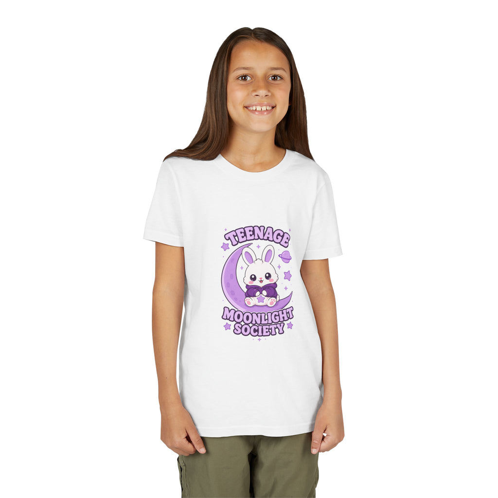 Youth Tee — "Teenage Moonlight Society" Cute Bunny Moon Graphic
