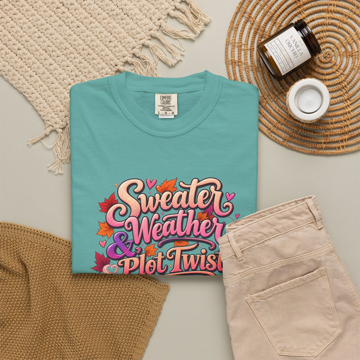 Sweater Weather Plot Twists Tee — Cozy Autumn Book Lover T-Shirt