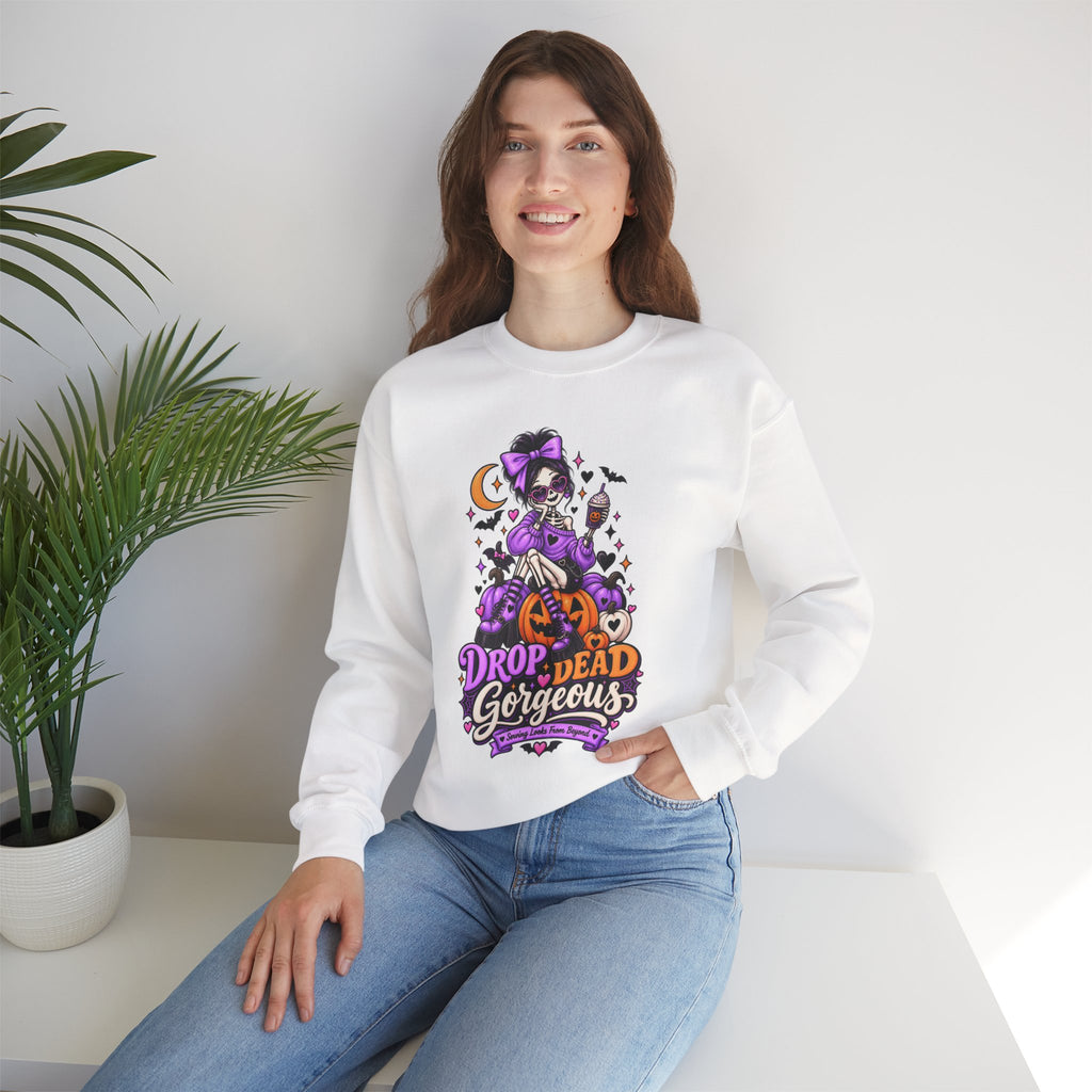 Drop Dead Gorgeous Halloween Sweatshirt — Gothic Pinup Vampire Design