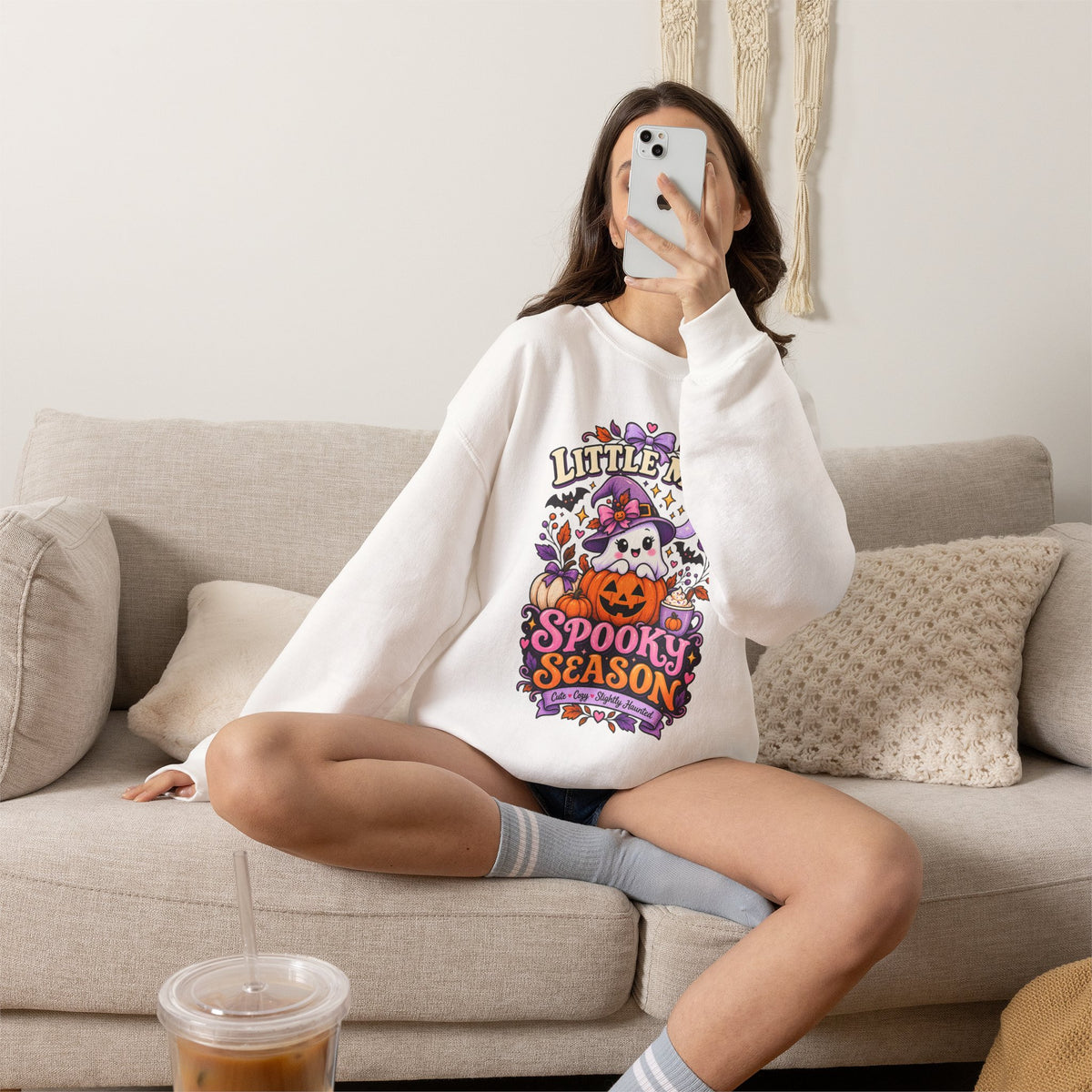 Little Miss Spooky Season Sweatshirt — Cute Halloween Ghost & Pumpkin Crewneck