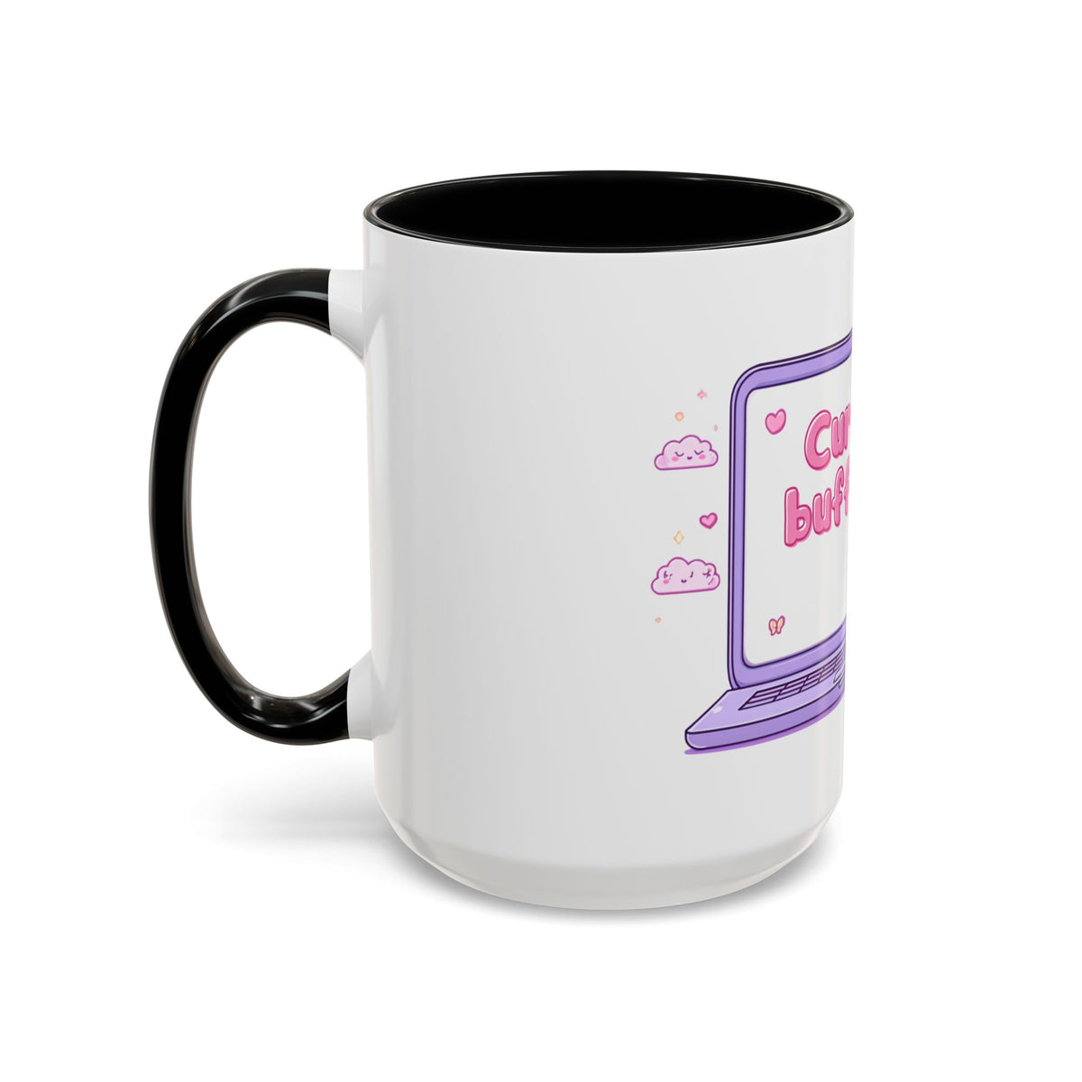 Accent Coffee Mug — "Currently Buffering" Cute Kawaii Laptop Design