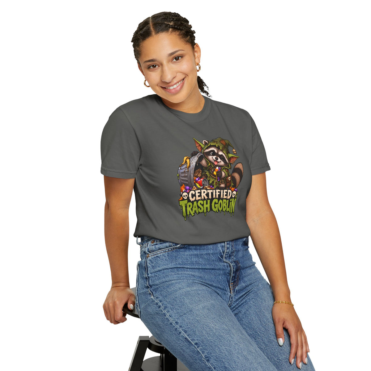 Certified Trash Goblin T-Shirt — Cute Mischief Raccoon Graphic Tee