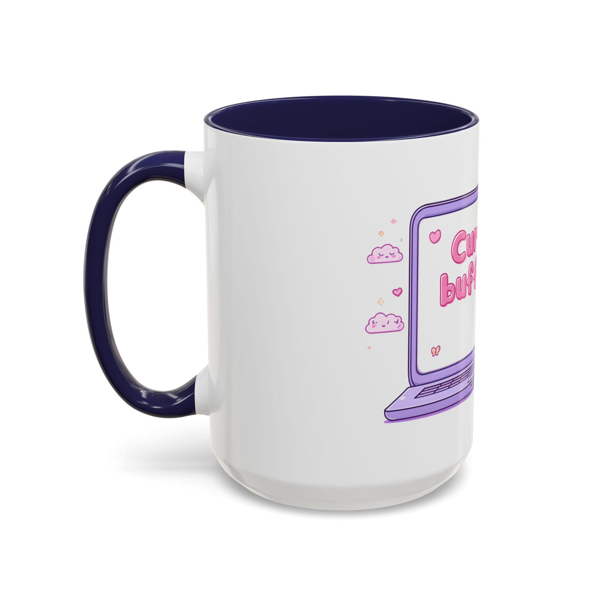 Accent Coffee Mug — "Currently Buffering" Cute Kawaii Laptop Design