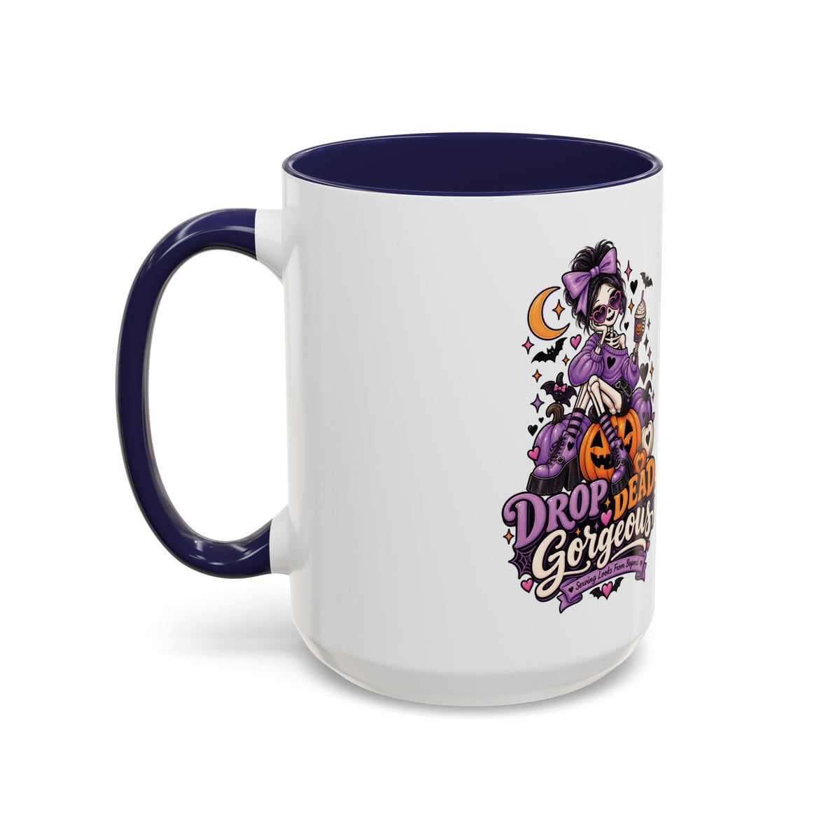 Halloween Coffee Mug — 'Drop Dead Gorgeous' Gothic Pumpkin Witch Accent Mug